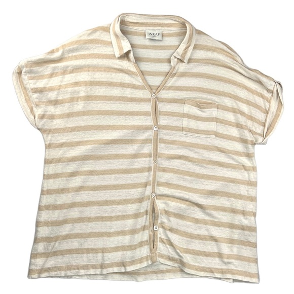 Wrap London Women’s Button Striped 100% Linen Top In Size 12 - Picture 1 of 6